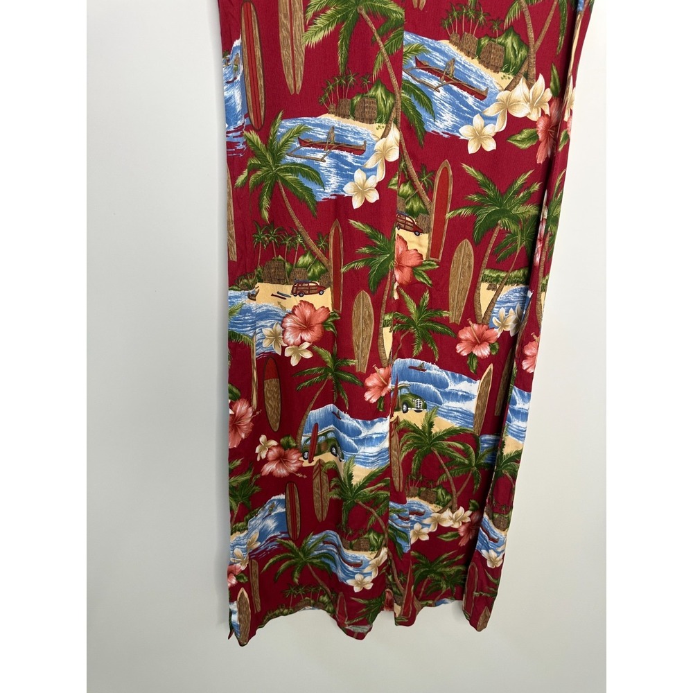 Hilo Hattie Red Tropical Scenic Surfboard Rayon Midi Dress Small Hawaiian Floral - Picture 12 of 14